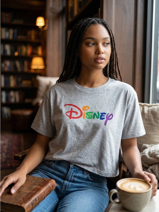 Disney Tops - Disney Rainbow Logo Gray T-Shirt Women’s Medium | Graphic Tee